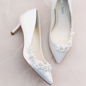 Bella Belle- IRIS IVORY Floral And Beads Kitten Heel Wedding Shoe Ivory, Size 8